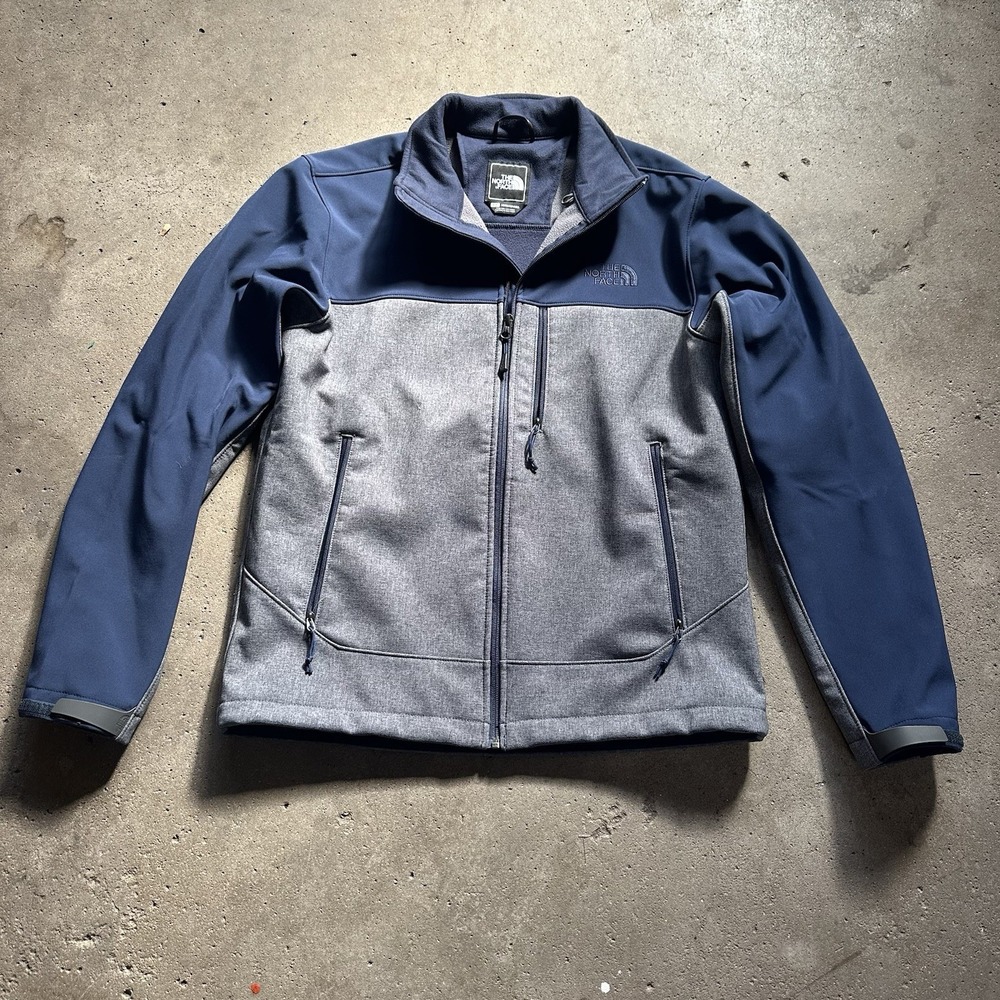 The North Face Apex Bionic Jacket Mens S Grey Blue Softshell FullZip Wind Rain‎